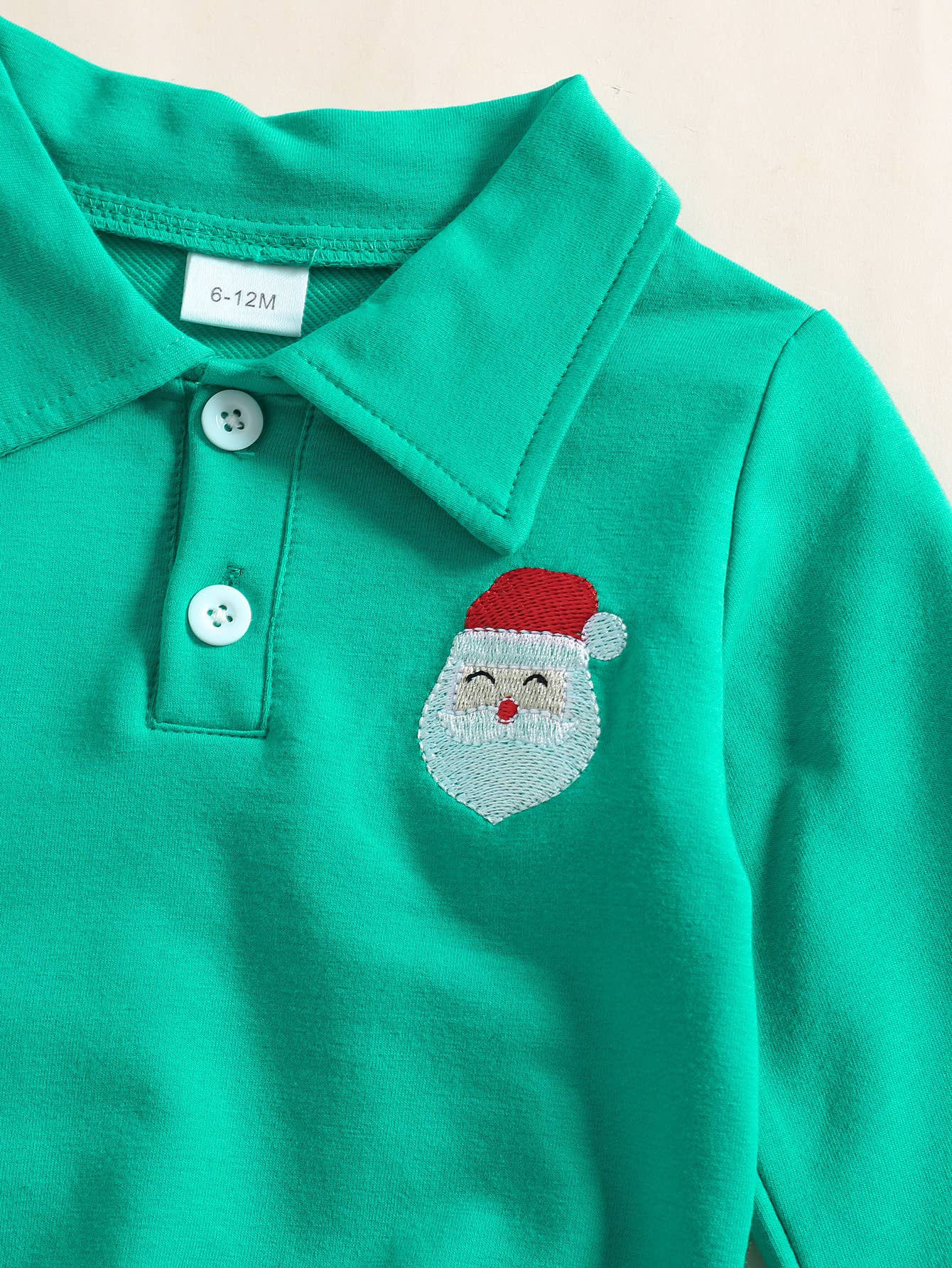 Santa Embroidered Red Polo Sweatshirt (Non PatPat)