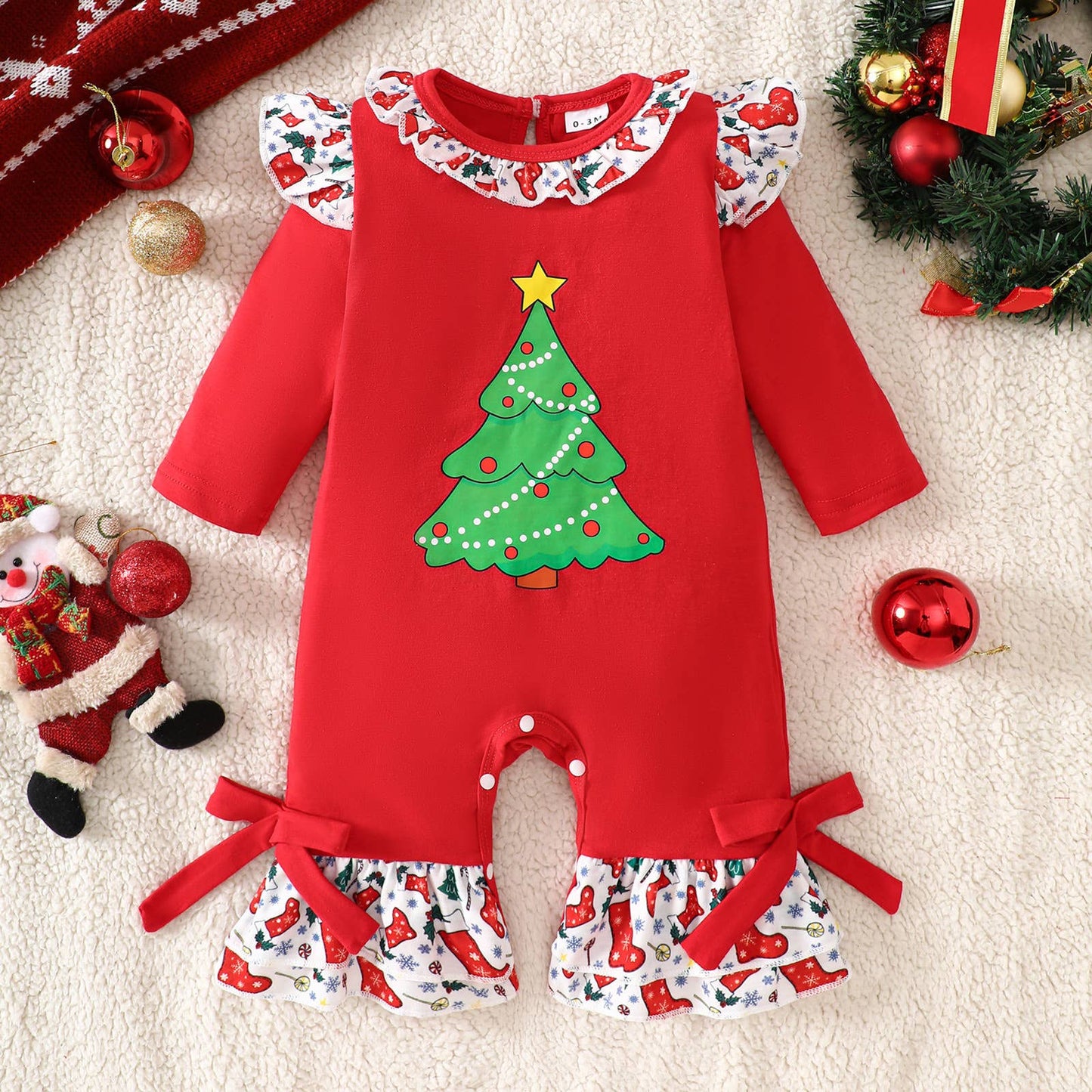 Baby Girl Christmas Tree Ruffle Romper (Non PatPat)