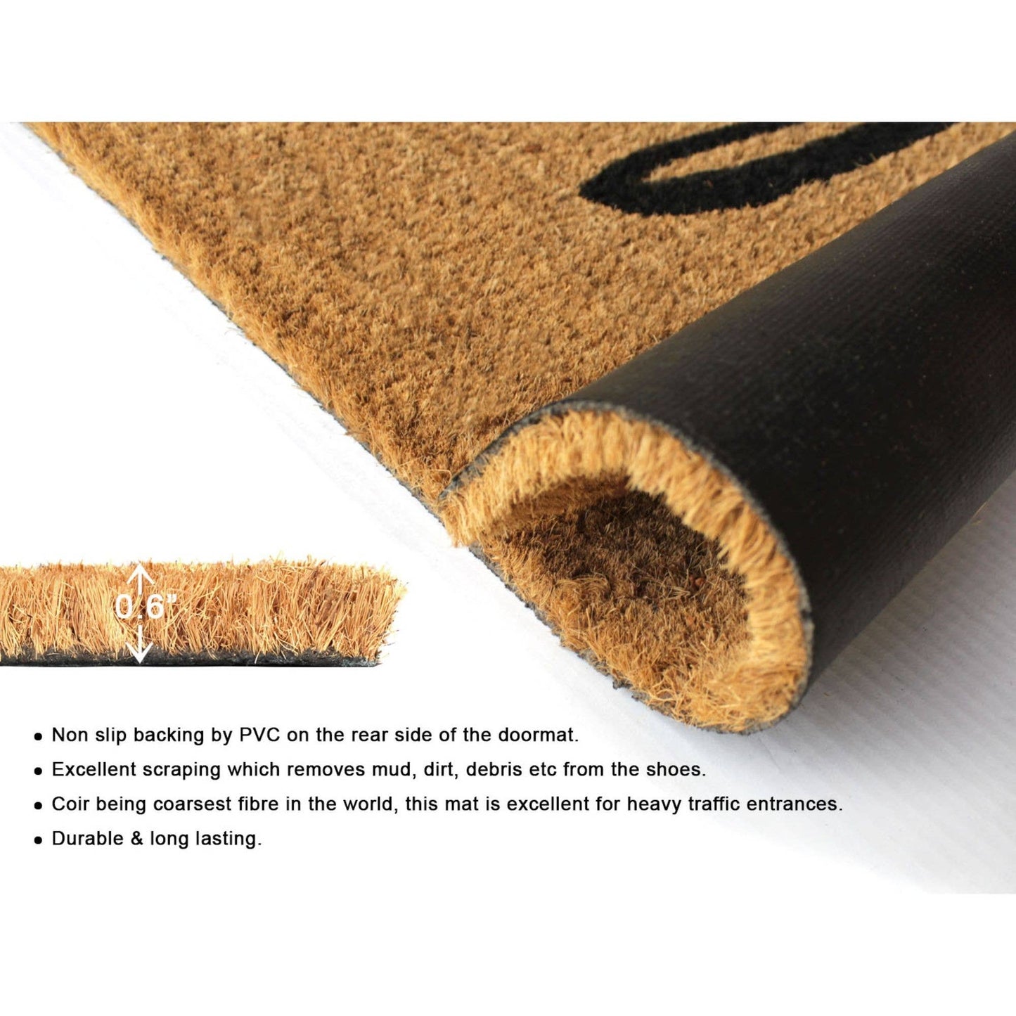 RugSmith Black Natural Hello Doormat, 18" x 30"