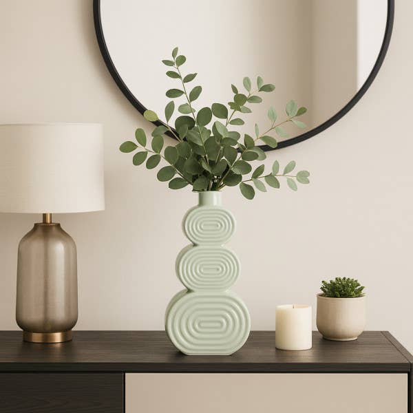Ceramic Creative Stacked Circles Floral Vase - Green, 12 in.