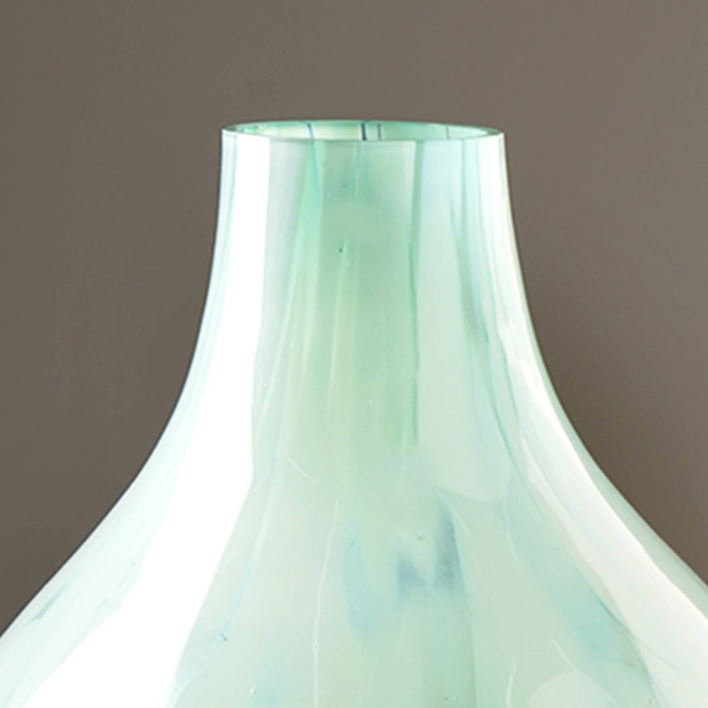 WHITE SPLUTTER GREEN GLASS ROUNDED VASE