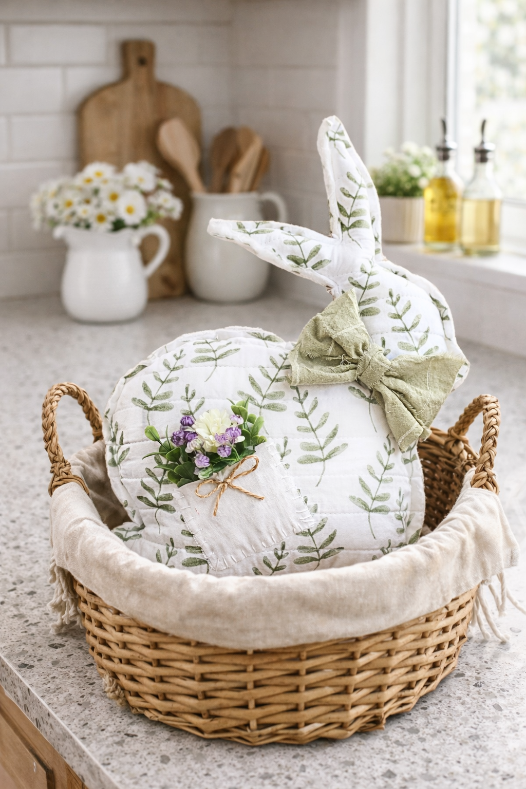 Seamed Floral Bunny Rabbit w/Pocket Flowers Decor