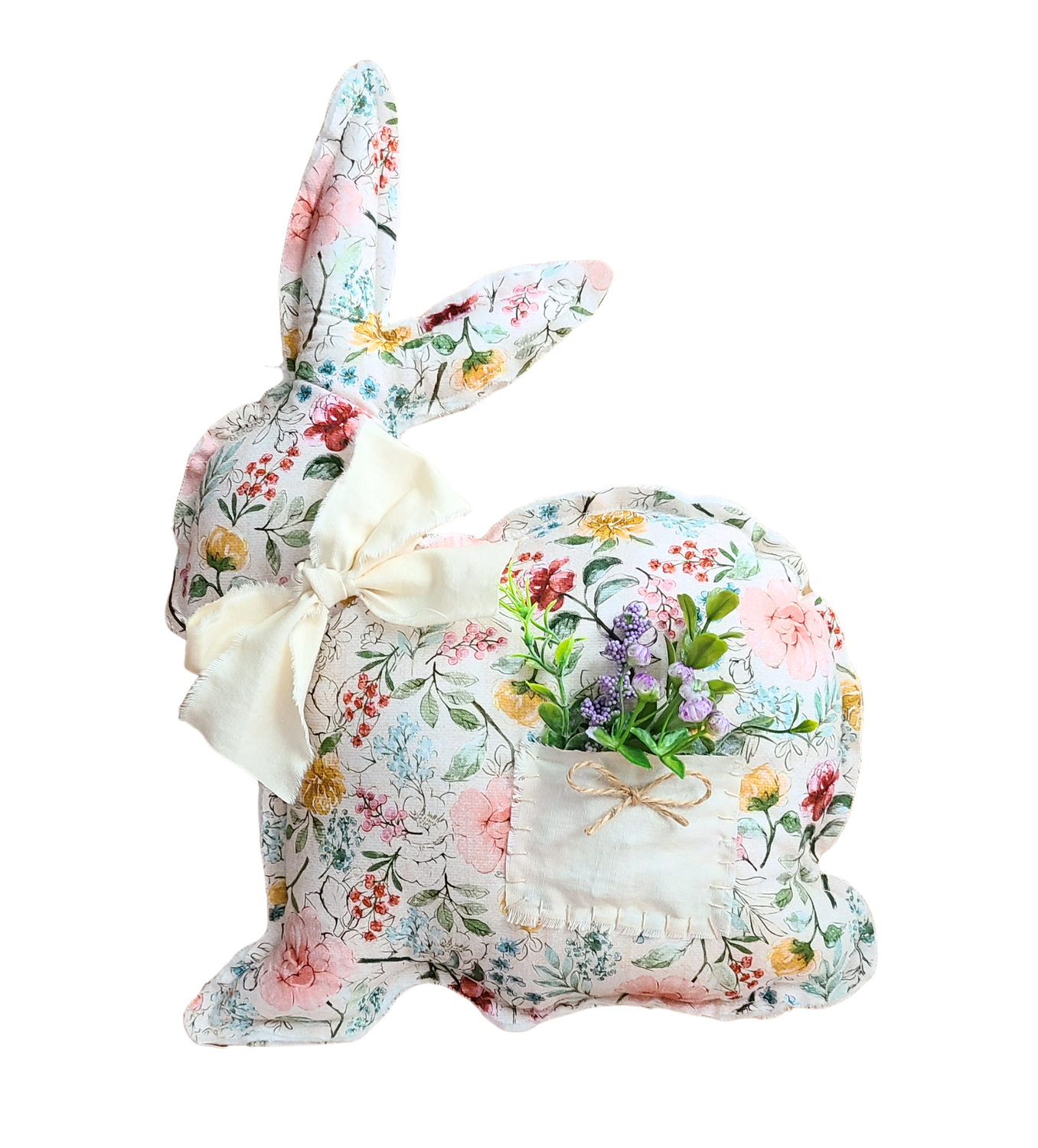 Seamed Floral Bunny Rabbit w/Pocket Flowers Decor