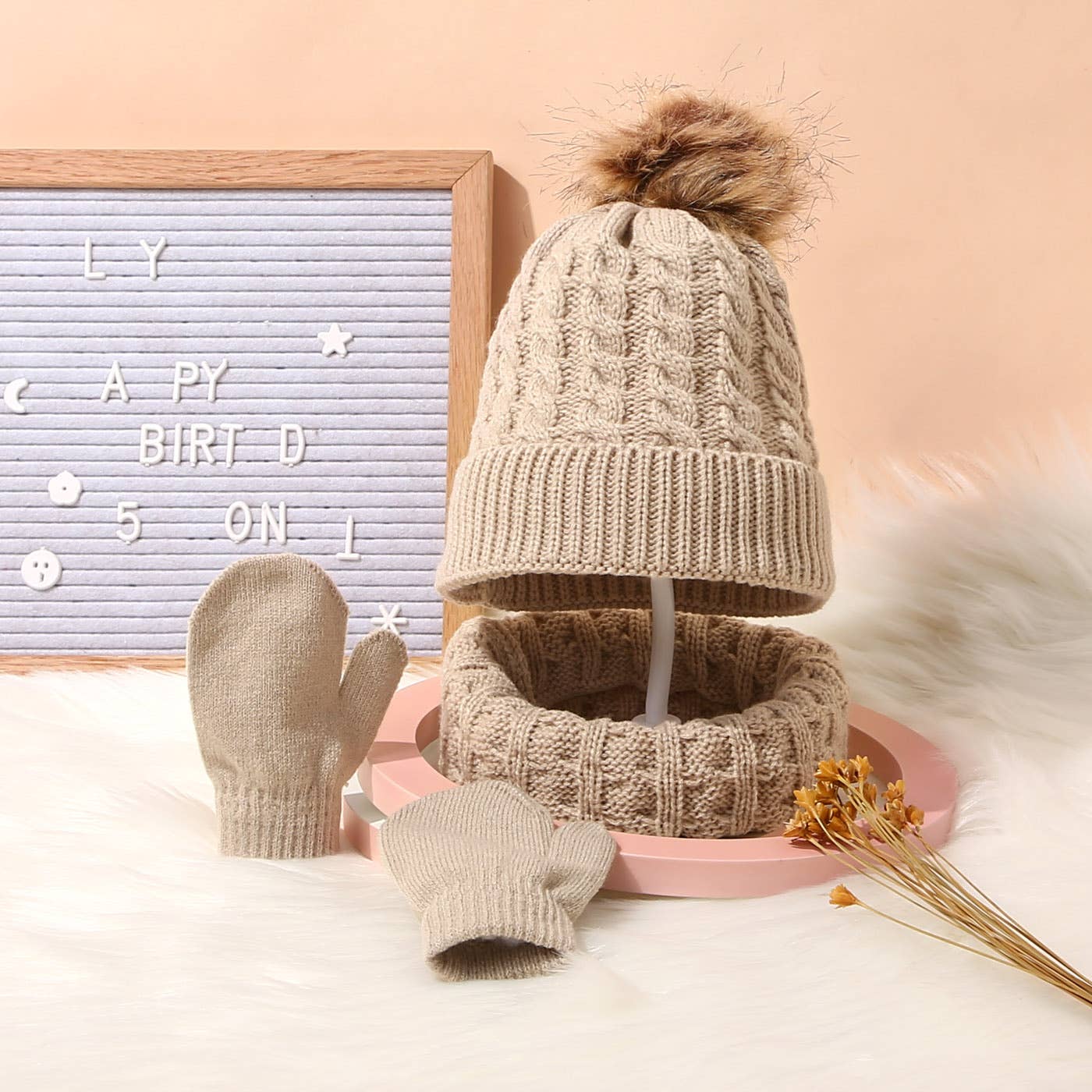 Baby / Toddler Cute Knit Hat/Scarf and Mittens Set