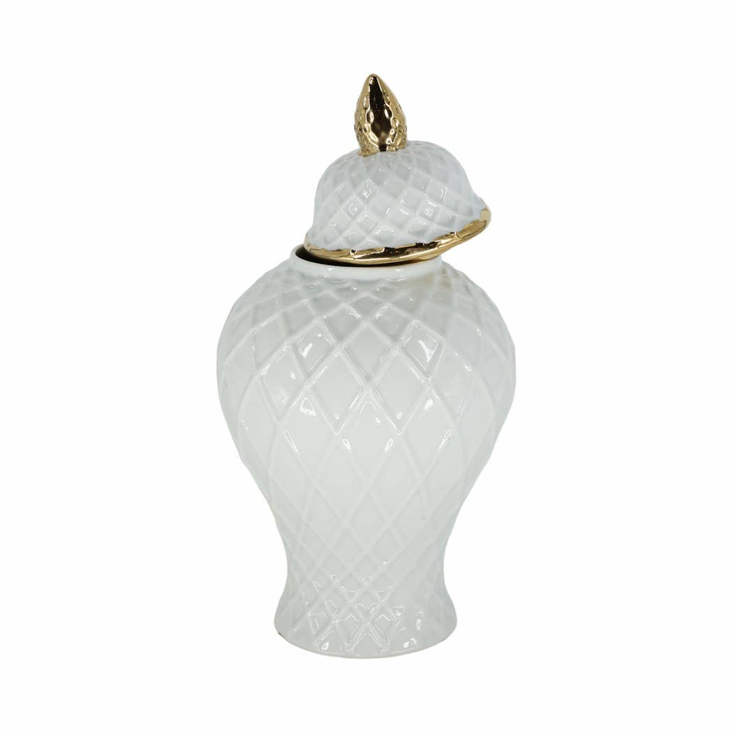 Ceramic Rope Lidded Decorative Temple Jar - White, 14 in.