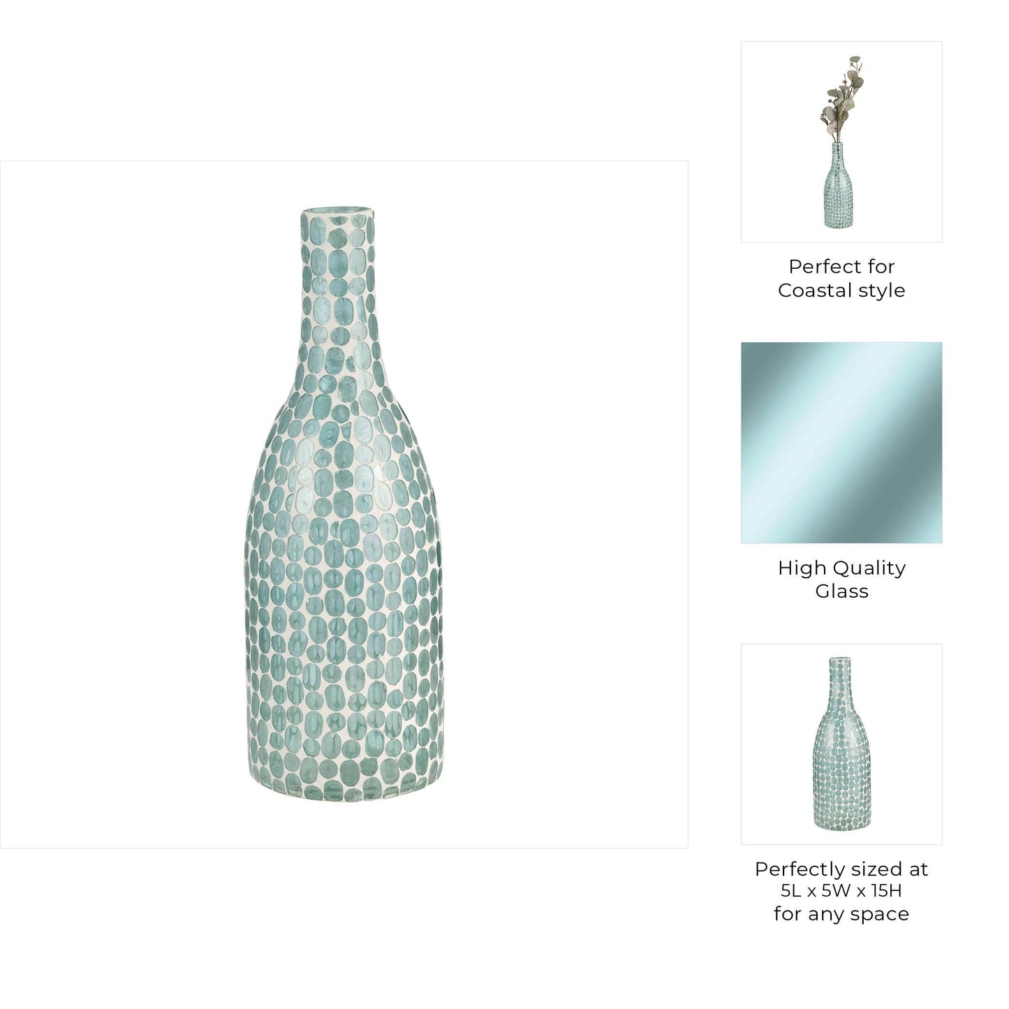 Glass Mosaic Pattern Narrow Neck Vase - Blue, 15 in.