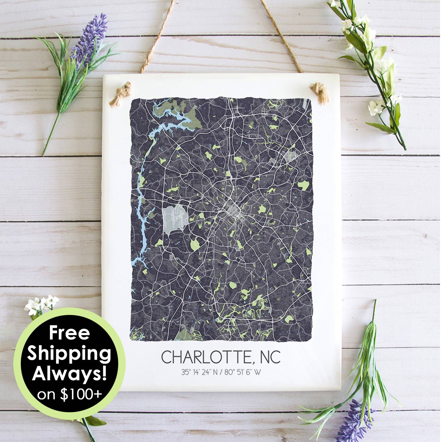 Charlotte North Carolina Map Art Tile - Ceramic Tile Sign