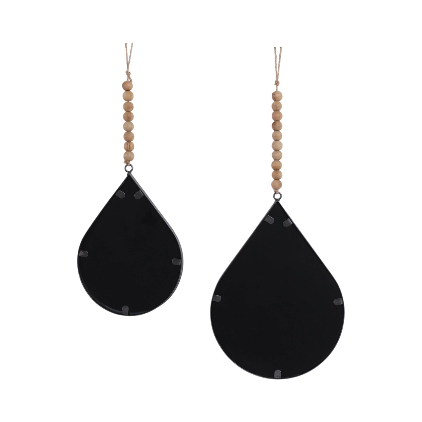 Wall Mirror Set of 2 - Silver Metal Wood Teardrop, 11/14 in.