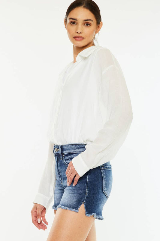 OPEN PACK HIGH RISE FRAYED HEM DENIM SHORTS-KC9212D