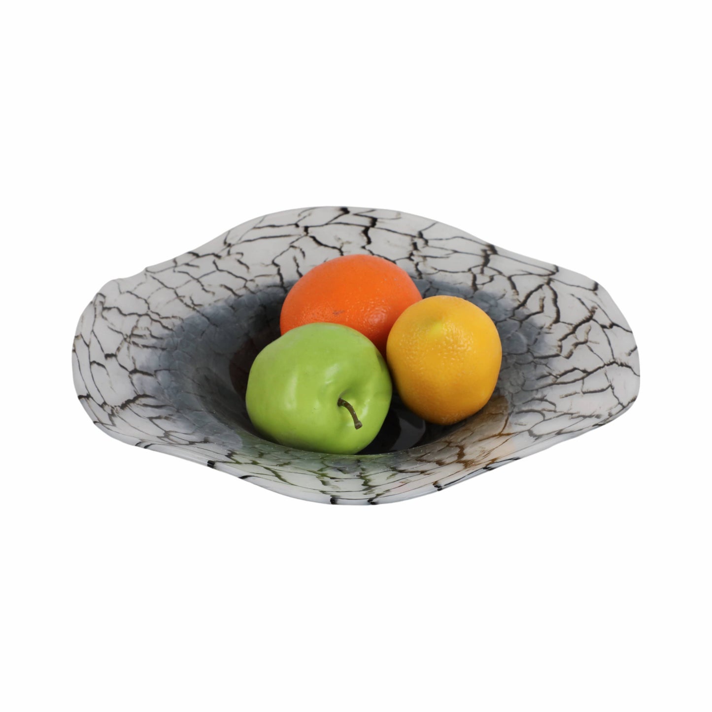 Decorative Bowl - Black Glass Cracked Veining, 12 in.