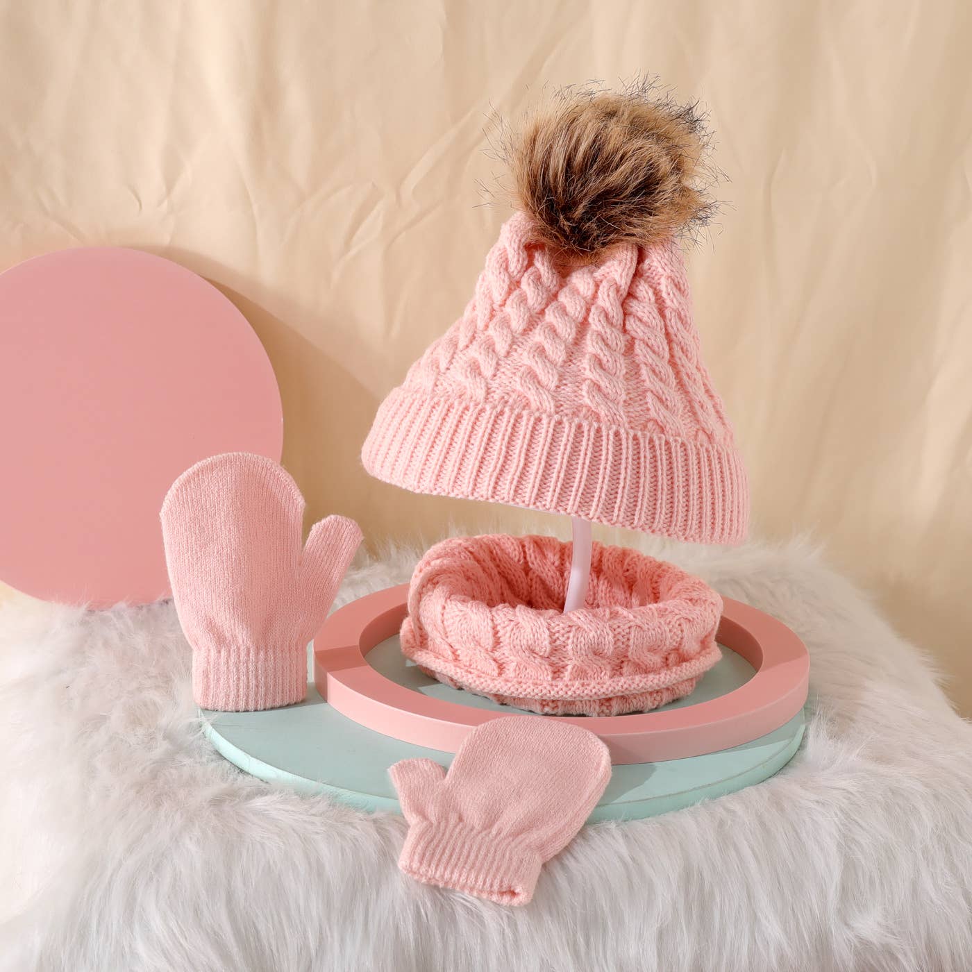 Baby / Toddler Cute Knit Hat/Scarf and Mittens Set