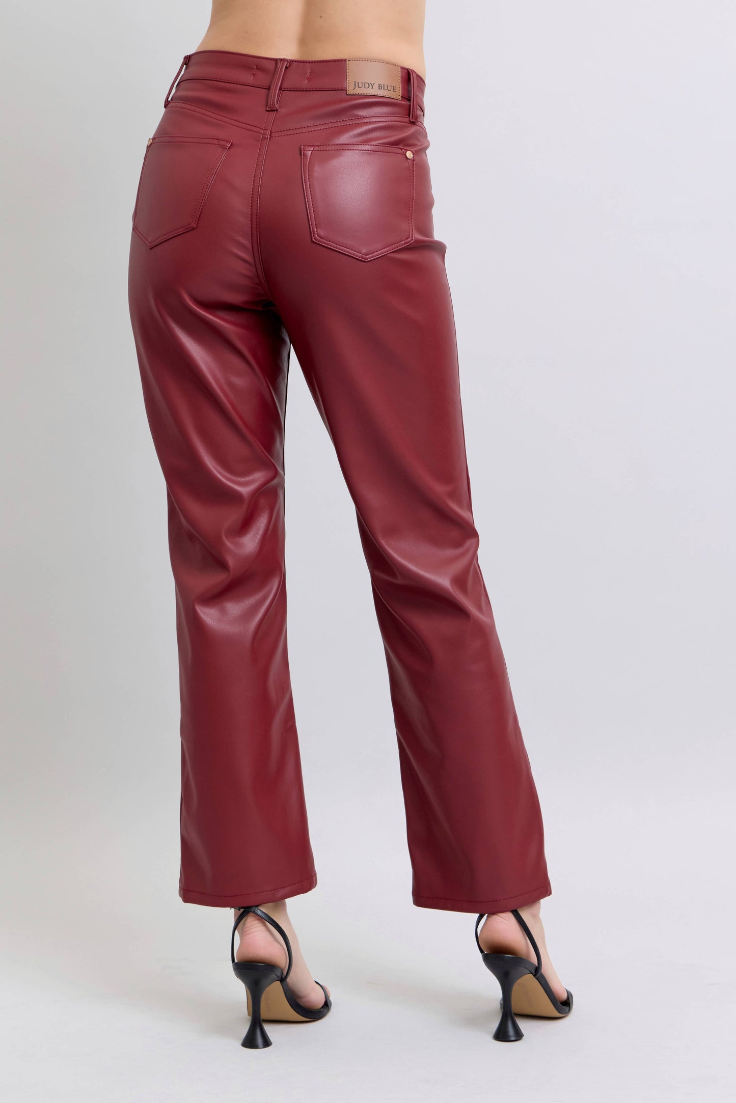 Faux Leather Tummy Control High Waisted Straight