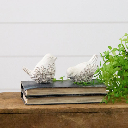 White Birds with Embossed Floral Design