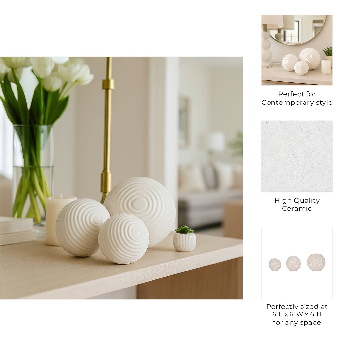 White Ceramic Round Ribbed, 4/5/6 in.
