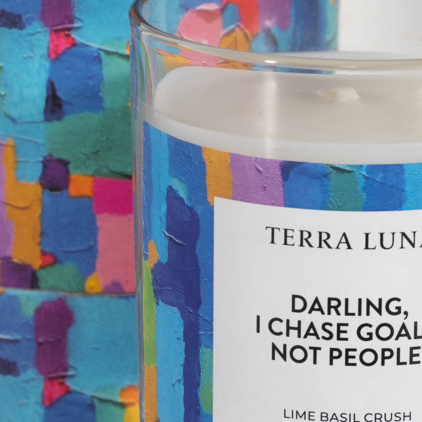Boxed Candle - Blue Glass "Chase Goals Not People", 7 Oz