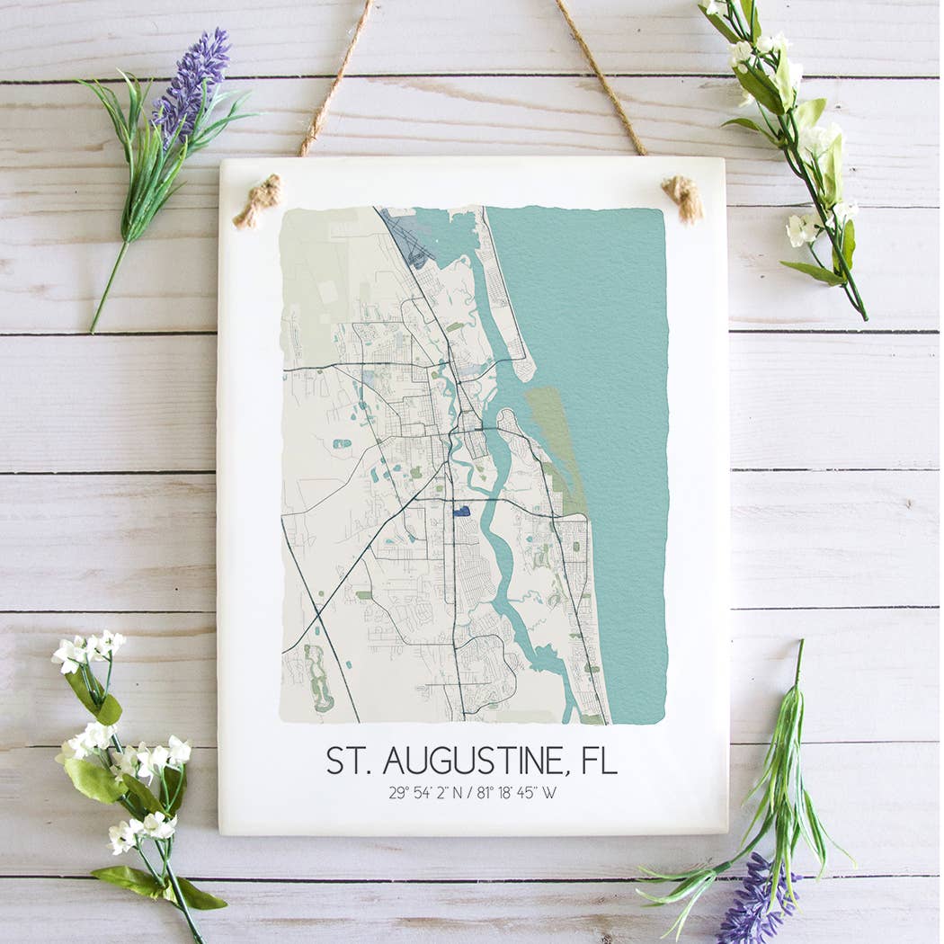 St. Augustine Florida Map Art Tile - Ceramic Tile Wall Sign