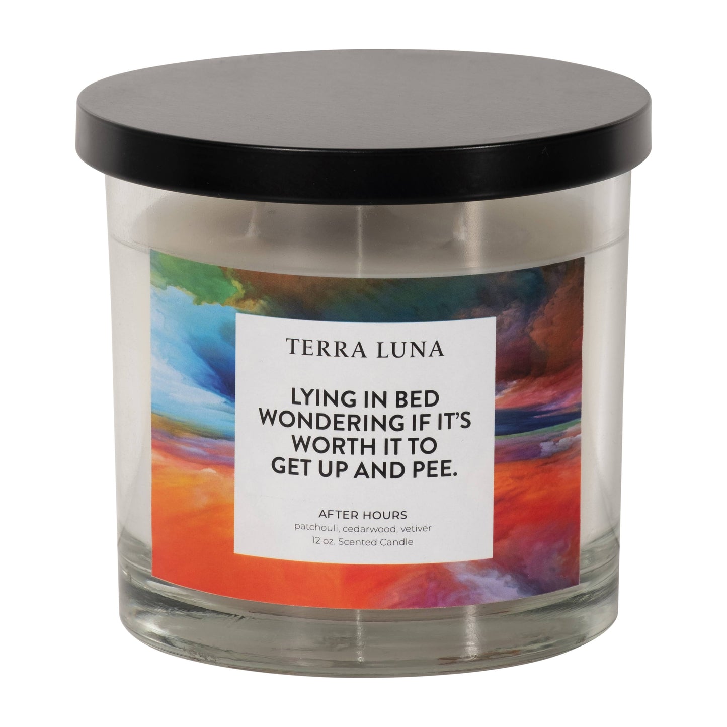 Candle - Orange/Blue Glass Lying In Bed with Lid, 12 Oz