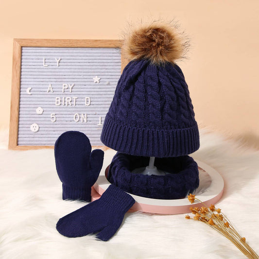 Baby / Toddler Cute Knit Hat/Scarf and Mittens Set