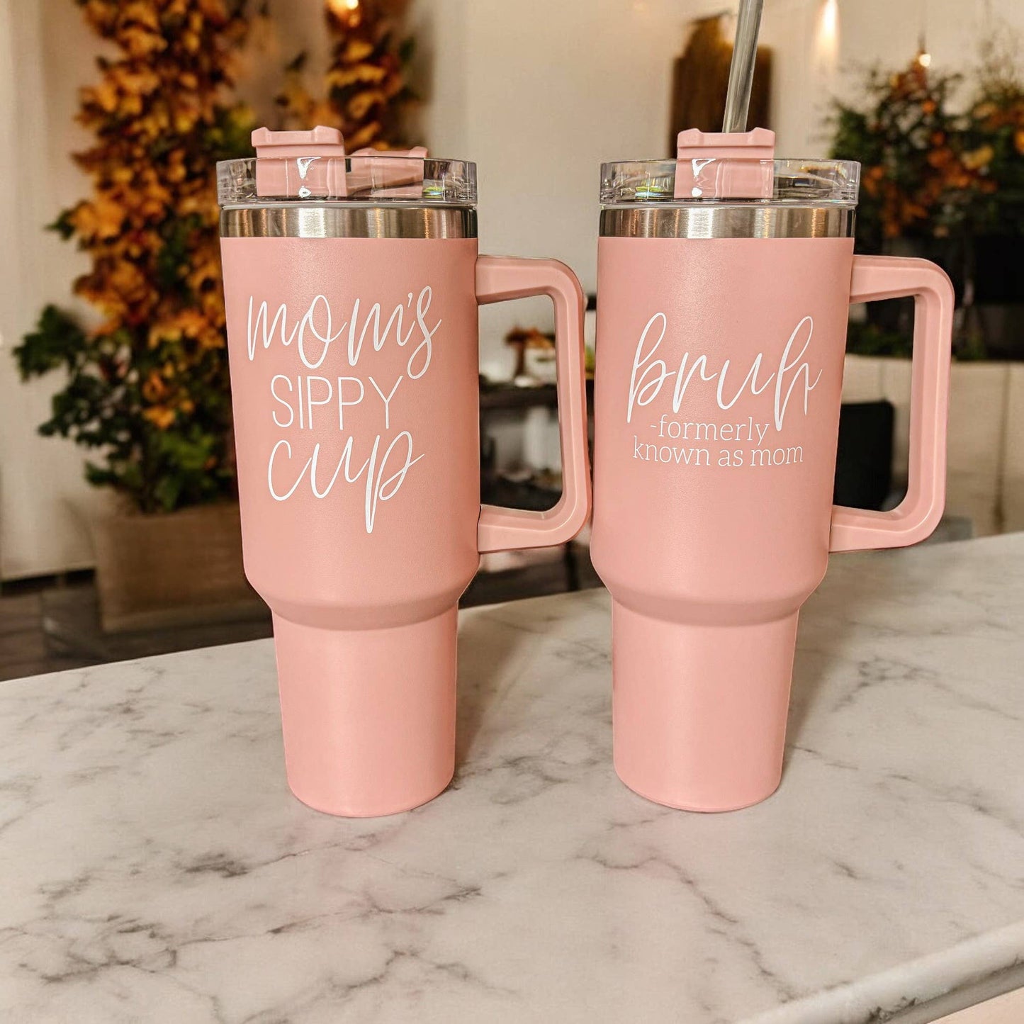 Mom's Sippy Cup, Back to School Gift, 40 oz Pink Tumbler Lid