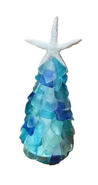Mini Seaglass Christmas Tree No Lights Resin Starfish, 6 in