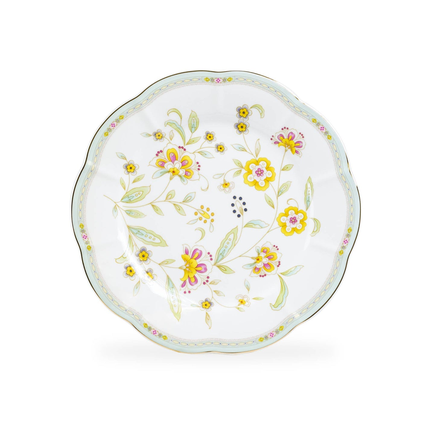Yellow Corn Flowers Mint Rim 8" Fine Porcelain Dessert Plate