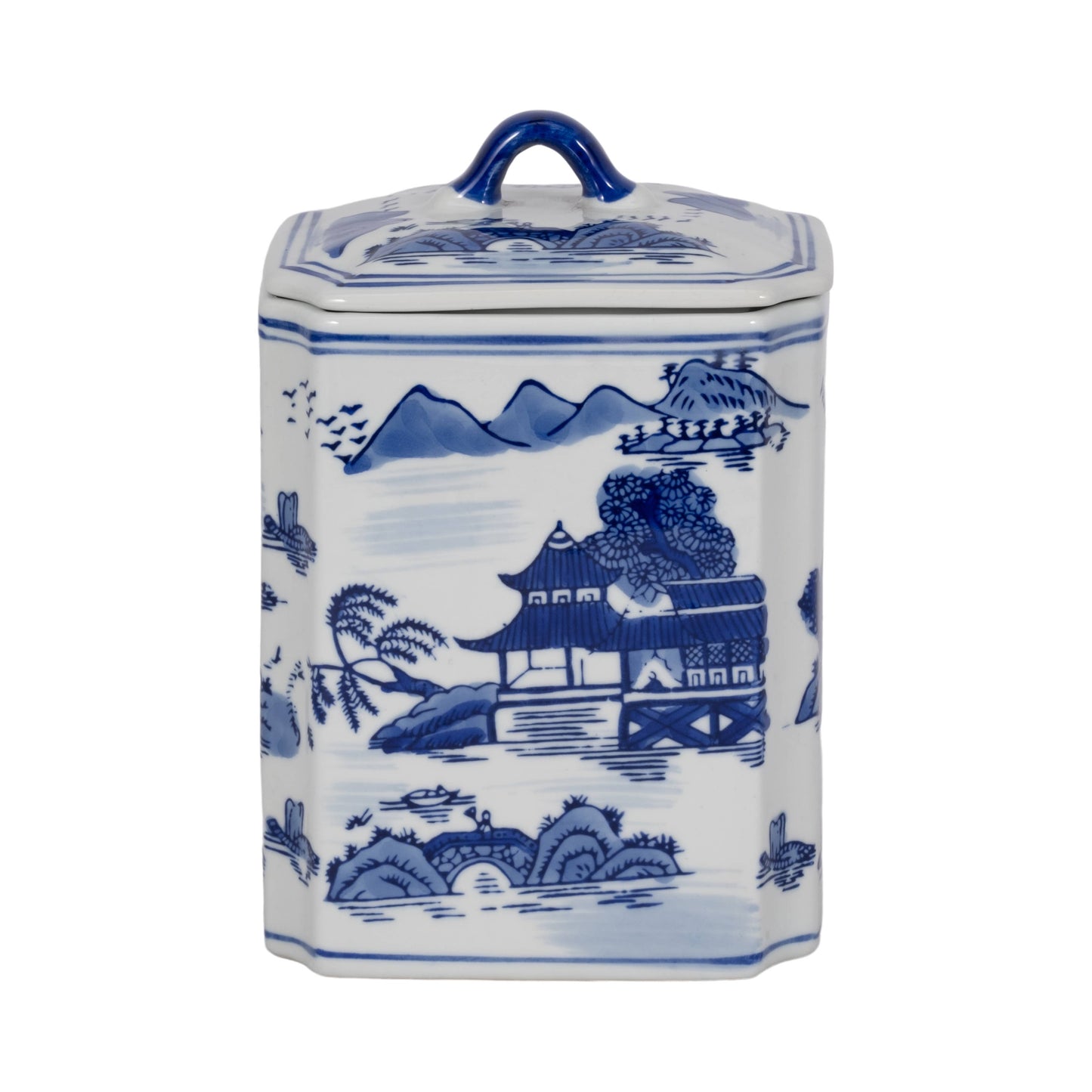 Decorative Jar - Blue Ceramic Rectangular Lidded, 9 in.
