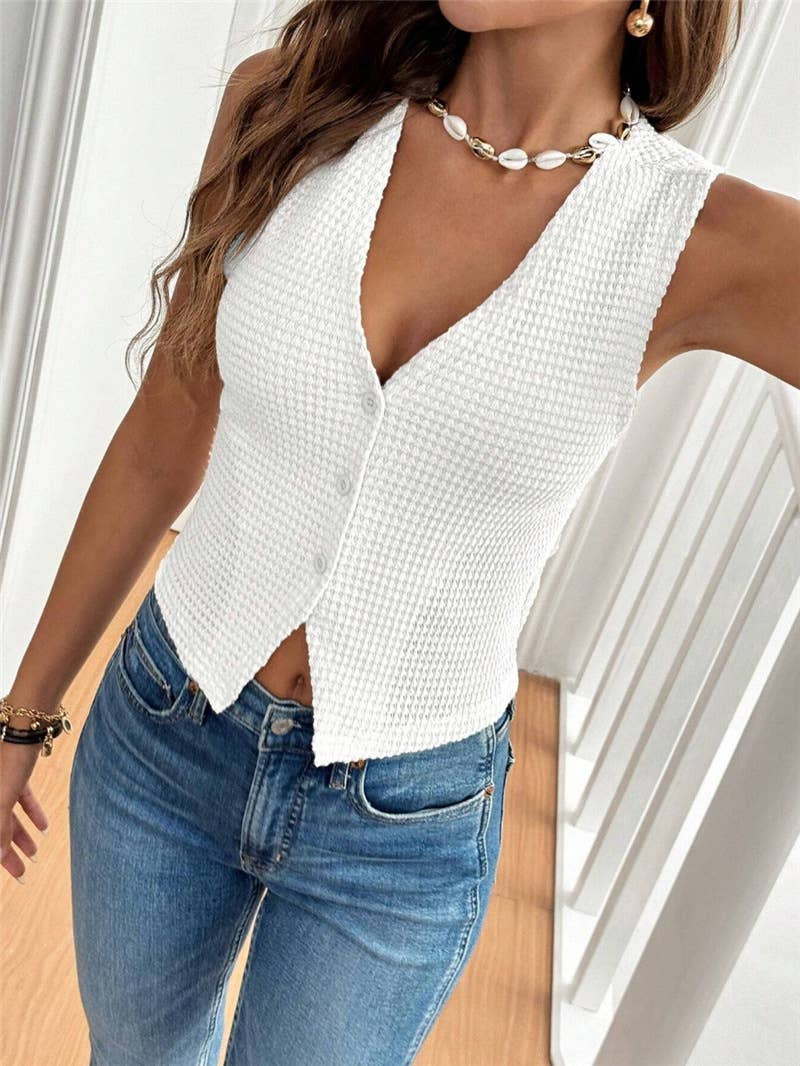 2025 SUMMER Textured waistcoat Buttoned tank top