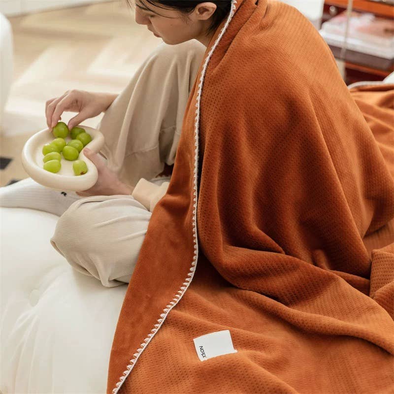 Ultra-Soft Milk Flannel Velvet Waffle Weave Throw Blanket, Queen Size (60" x 80" / 152 x 203 cm)o