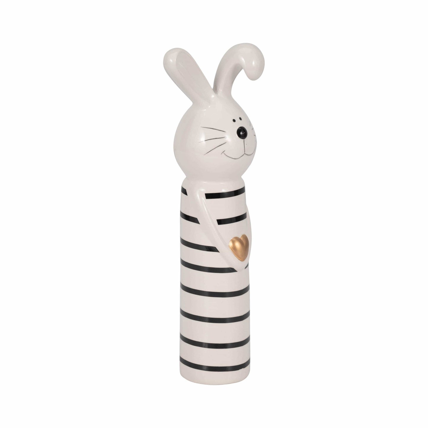 Ceramic Lines Bunny with Gold Heart Figurine - Black, 12 in.