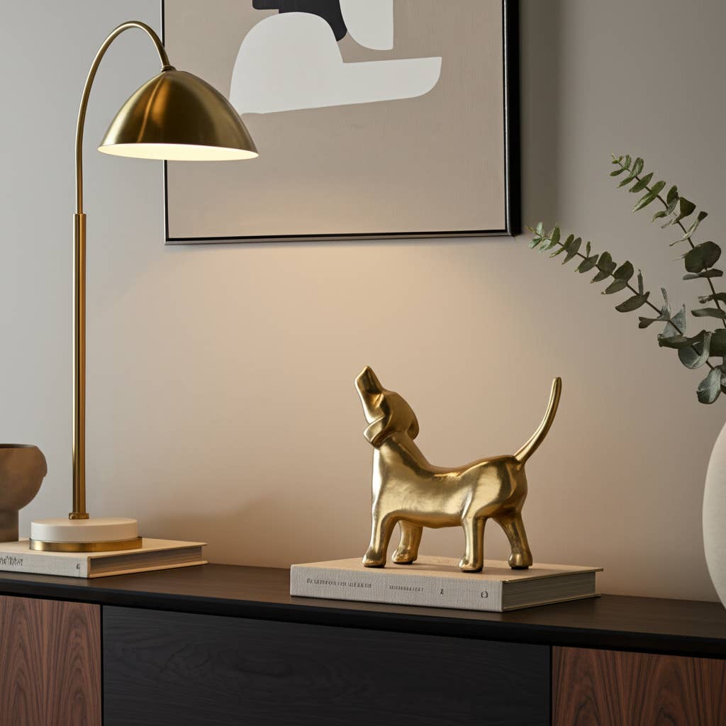 Metal Modern Howling Dog Decorative Figurine - Gold, 6 in.