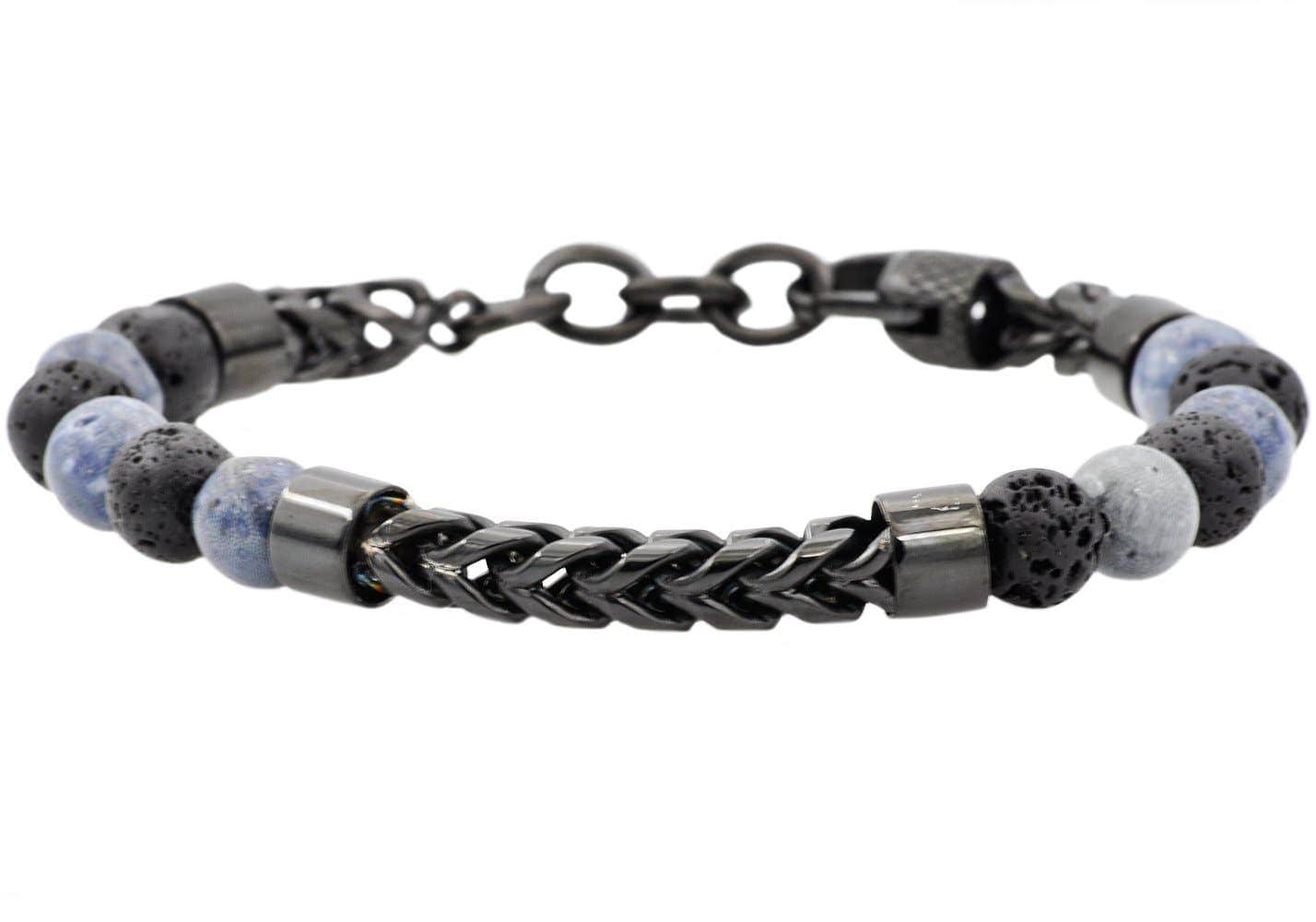 Men's Genuine Labradorite And Onyx Black Plated Stainless St