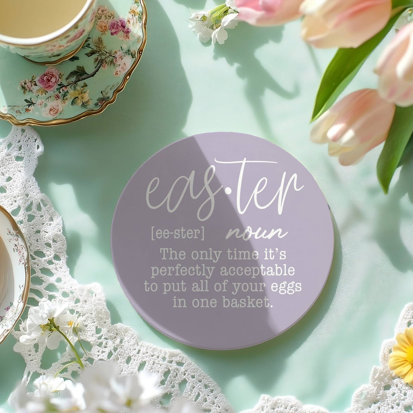 Easter Tabletop Decorations, Spring Coaster Gift Set Ceramic