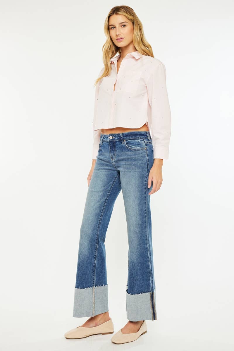 OPEN PACK MID RISE WIDE FLARE JEANS-KC78033D