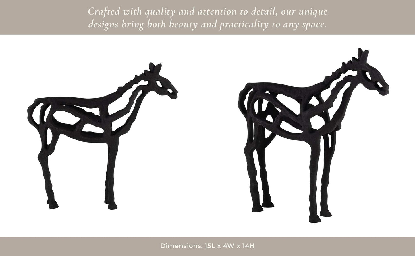 Decorative Sculpture - Black Metal Horse Illusion, 14 in.