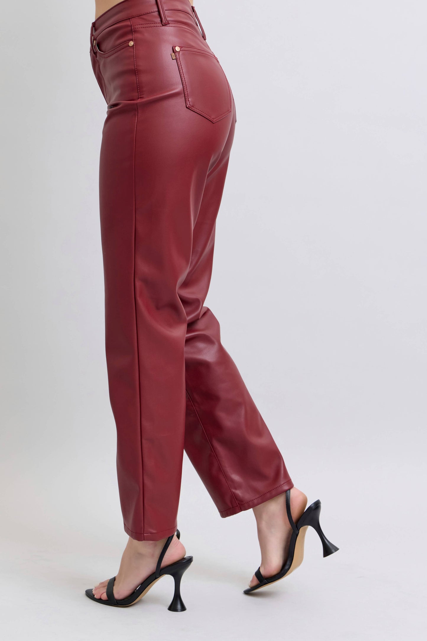 Faux Leather Tummy Control High Waisted Straight