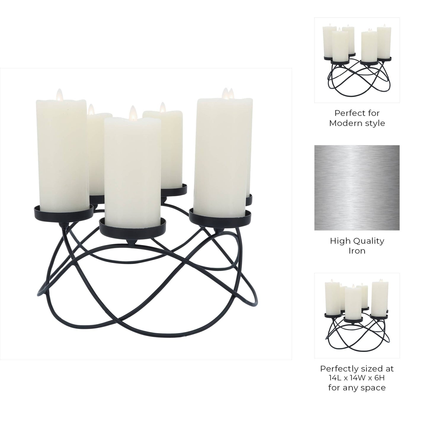Metal Curved 6 Round Platforms Candle Holder - Black, 6 in.