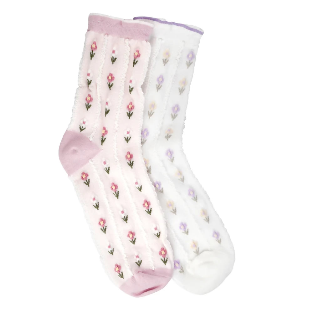 White Lavendar Floral Frill Socks Life is Socks