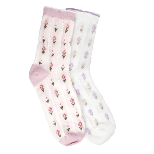 White Lavendar Floral Frill Socks Life is Socks