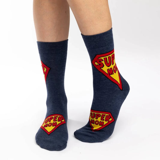 Womens Super Mom Socks Blue Crew Socks Life is Socks