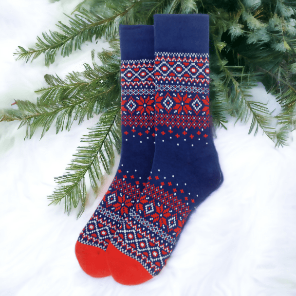 Mens Fair Isle Nordic Print Crew Socks