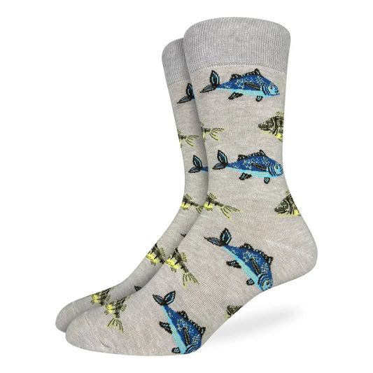 Mens Big and Tall Fish Socks Gray