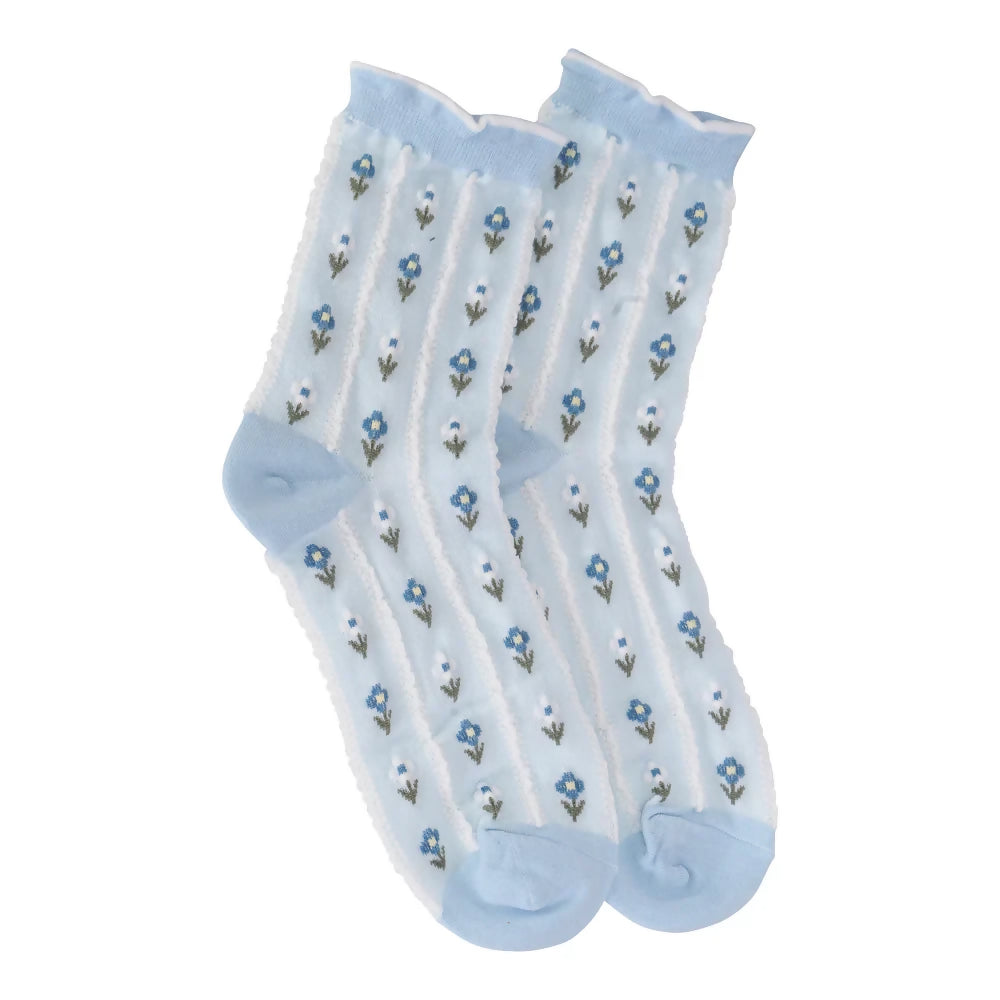 Blue Floral Frill Socks Life is Socks